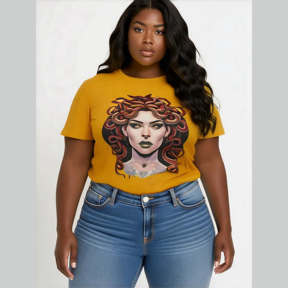 Handmade Medusa Graphic Tee Yellow Streetwear Unisex 2X - Picture 7 of 7